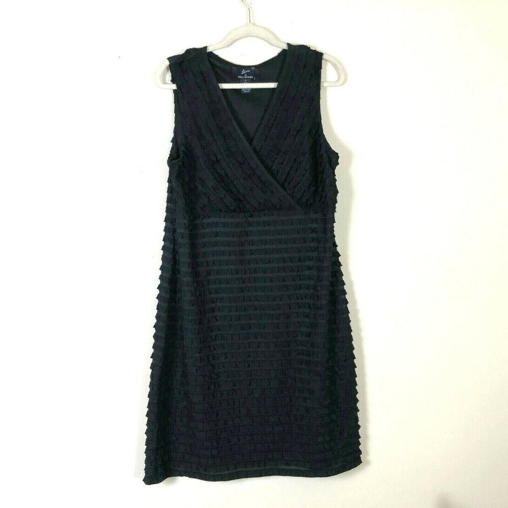 Nina Leonard 14 Shift Dress Ruffle Pleated V Neck Party Sleeveless Lennie